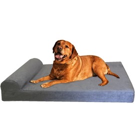 Dogbed4less Premium HeadRest Orthopedic Cool Memory Foam Dog Bed for Extra Large Dogs, Waterproof Lining and Grey Suede Cover, Jumbo 55X47 Inch