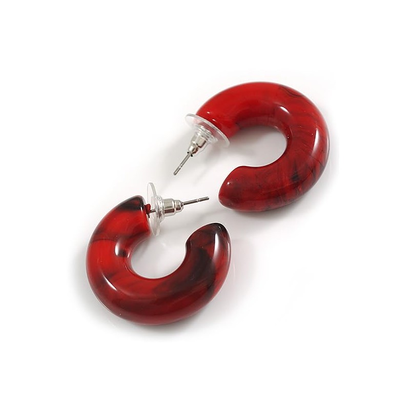 Small Acrylic Thick Half Hoop Earrings with Marble effect in