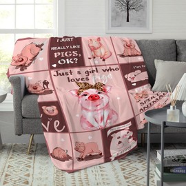 Abaysto Cute Pig Flannel Blanket for Girl Boy I Just Really Like Pigs Fleece Throw Blanket, Super Soft Plush Fuzzy Pink Cartoon Pig Pattern Blankets for Couch Sofa Bed Gifts for Kids 100x130cm