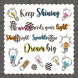 Simply Stylish Motivational Bulletin Board Set with Bulletin Board Border Keep Shining Positive Saying Accent Class Decor for Teacher Motivational Accent Light Bulb Cutout for Class School Decoration
