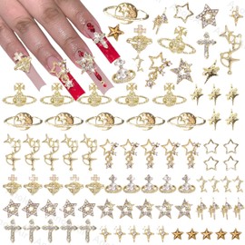 Gold Star Dangle Nail Charms, Heart Star Planet Nail Charm, Cross Star Nail Gems Charms, Gold Alloy Nail Charm for Acrylic Nail Art Women DIY Accessories