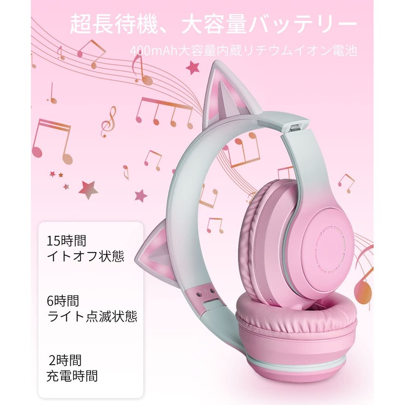 GHDVOP Cat Ear Headphones, Bluetooth 5.1, Nekomimi Headphones, Wireless Headphones,