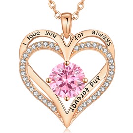 LOUISA SECRET Love Heart Birthstone Necklaces for Women 925 Sterling Silver Christmas's Day Gifts for Women Her Wife Girlfriend Mother Rose Gold Diamond Jewelry Anniversary Birthday Gifts