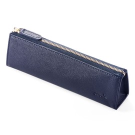 Corale Pen Case, Leather, Women's, Triangular, Simple, Mature, Stylish, Genuine Leather, Pencil Case, Zipper, midnight navy