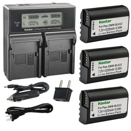 Kastar 3-Pack DMW-BLK22 Battery and AC LCD Dual Fast Charger Compatible with Panasonic Lumix DC-S5 Lumix DC-S5KK, Panasonic Lumix S5 II Mirrorless Camera, Panasonic Lumix S5 IIX Mirrorless Camera