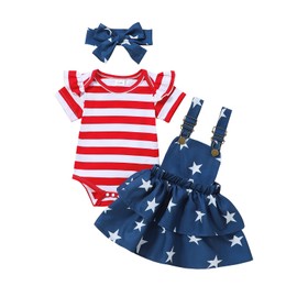 USKIDKK Baby Girl 4th Of July Outfit Newborn Fourth Of July Romper Skirt Set Independence Day Clothes (Skirt,6-12 Months)