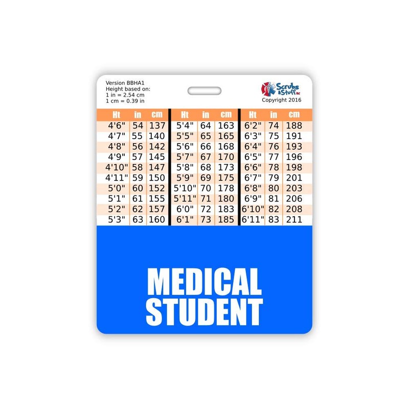 Medical Student Badge Buddy Horizontal w/Height & Weight Conversion Charts