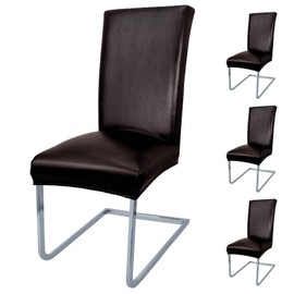 WENZMOC PU Leather Dining Chair Covers Removable 100% Waterproof Chair Covers for Dining Chairs Set of 4, Stretchy & Soft High Back Kitchen Chairs Cover Protectors (Dark Brown)