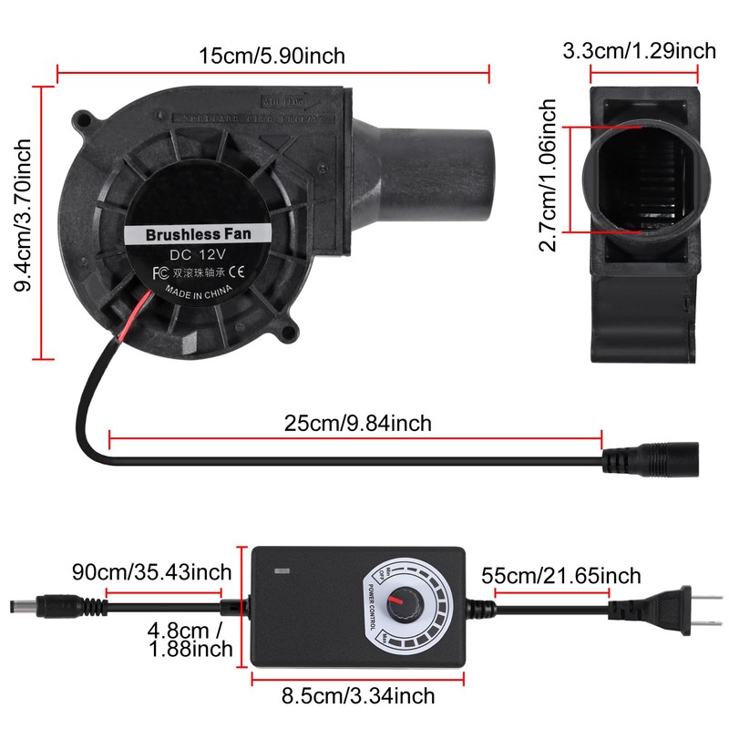 BBQ Blower Fan 12V 97mm x 33mm with 120V –