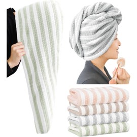 ROLSHOL - Paquete de 4 toallas de microfibra extra grandes para mujer, súper absorbentes y de secado rápido con botón, turbantes de cabello para cabello rizado largo y corto, anti-Frizz
