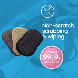 White Magic Eco Cloth Washing Up Pad 3 pack, Neutral - Double-Sided, Non-Scratch for Tough Messes & Gentle Cleaning, Machine Washable, Multi-Purpose Scrubbing Pads for Dishes & Surfaces