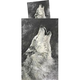 Microfibre Bed Linen Mystic Wolf Black with Printmotiv 200 x 135 CM