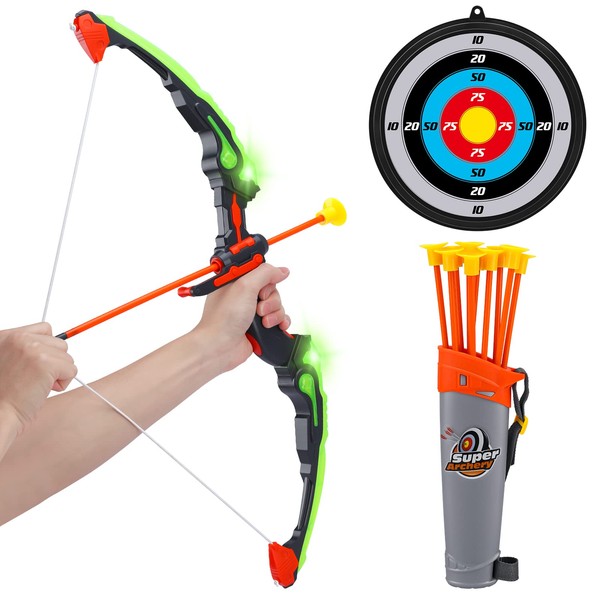 Growsland Bow and Arrow Toy, Kids Archery Set for Boys Girls with 10 Suction Cup Arrows,Target & Quiver, Children Christmas/Xmas Birthday Gift & Present Stocking Filler, Indoor Outdoor Sport Game
