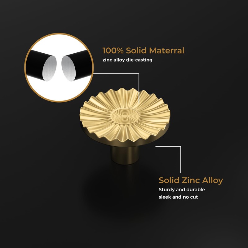 Haliwu 2 Pack Gold Half Moon Cabinet Knobs, Circular Kitchen