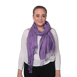 Mitchell Lewiss Women's Classic Elegant Bright Solid Colors Pashmina Silk Shawl Blend Soft Wrap Scarf (Lavender)