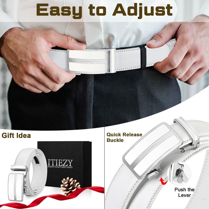 Itiezy Men's Designer Leather Belt Buckle Black - white 2