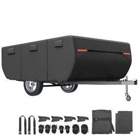 uxcell Waterproof Pop-up Camper Trailer Cover Fits 10'-12' RV Cover Anti-UV with 3+2 Straps and Air Vents Protection for Motorhome Black