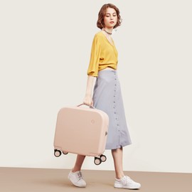 mixi Carry on Luggage, Suitcase with Spinner Wheels 16in Luggage Hardshell Lightweight Rolling Suitcases PC with Cover & TSA Lock, Pink