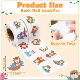 1000PCS Sea and River Otter Roll Stickers for Kids Otter Day for Laptop Decorations Boxes Party Favor Motivational Teacher Classroom Essentials