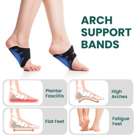 Arch Support Inserts for Men & Women - Welnove 6mm & 10mm Adjustable Heights Arch Pads - Non-Slip Arch Braces Bands for Plantar Fasciitis Relief - Gel Insole Pad for Flat Feet, High & Fallen Archs