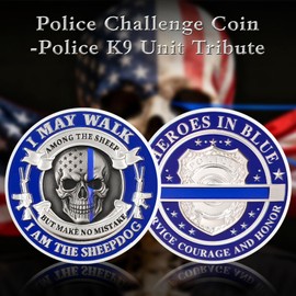Police Challenge Coin - Thin Blue Line K9 Skull Police Officers Prayer Coin - Heroes in Blue Law Enforcement Challenge Coins Collectible Appreciation Gifts