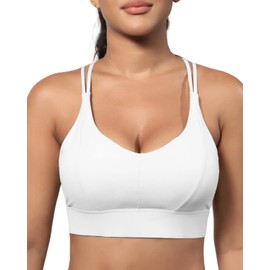Grace Form Sports Bra for Women Strappy Medium Support Push Up Padded Sports Bra for Running Workout Bra Yoga Bra White