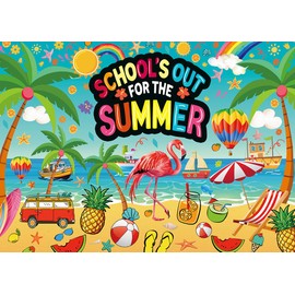 School's Out for The Summer Backdrop Hawaiian Tropical Beach End of School Year Party Theme Photography Background Kids Boys Girls Last Day of School Graduation Party Decor Banner Photo Props (7x5FT)