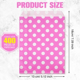 Potchen 400 Packs 5 x 7 Inches Treat Paper Bags Polka Dot Paper Cookie Bags Candy Buffet Bags Small Paper Treat Bags Paper Snack Bags for Food Sandwich Packaging (Pink and White)