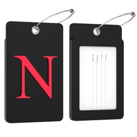 Gostwo 2 Pack Luggage Tags for Suitcases, 26 Initial Letter Travel Luggage Baggage Identification Labels ID Tag Fully Bendable Tags with Stainless Steel Loop, Black, Large N