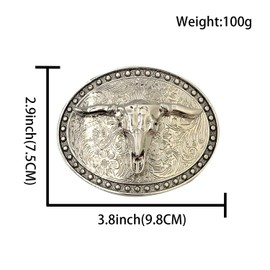 XGALBLA Western LongHorn Bull Head Texas Cowboy Belt Buckle Silever