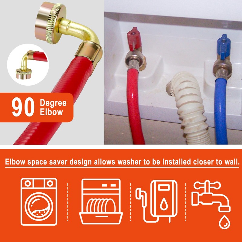 6 FT Washing Machine Hoses with 90 Degree Elbows Universial