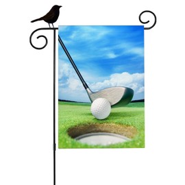 Mugod Play Golf Ball Garden Flag 12.5x18 Inch Double Sided Outside, Ball Hole on Golf Course Green Grass Seasonal Farmhouse Yard Outdoor Flag