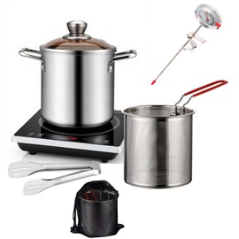 Rodzj 3.17QT 304 Stainless Steel Deep Fryer Pot with Basket, Easy‑Grip Handles, Thermometer & Lid, Outdoor Multi‑Function Fryer for Chicken, Fries, Ease Of Cleaning