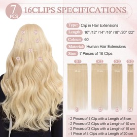 SEGOHAIR Hair Extensions Clip in Human Hair, 12 inch 85g 7Pcs Platinum Blonde,100% Real Human Hair Double Weft Straight Clip in Hair Extension Seamless for Effortless Volume