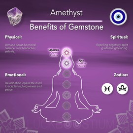 LUCKBOOSTIUM Blue Crystal Inlayed Cross & Blue Mandala Evil Eye Amulet w/Hanging Healing Stone - Nature, Energy, Rebirth, Growth Charms - Car & Home Charm Ornament (2"x8", Amethyst)