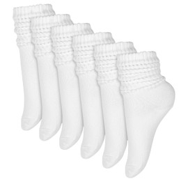 Winterlace 6-Pair Scrunch Crew Slouch Womens Socks Ribbed Soft Retro Boot Calf Sock Bulk Pack (US, Alpha, One Size, Regular, Regular, White)
