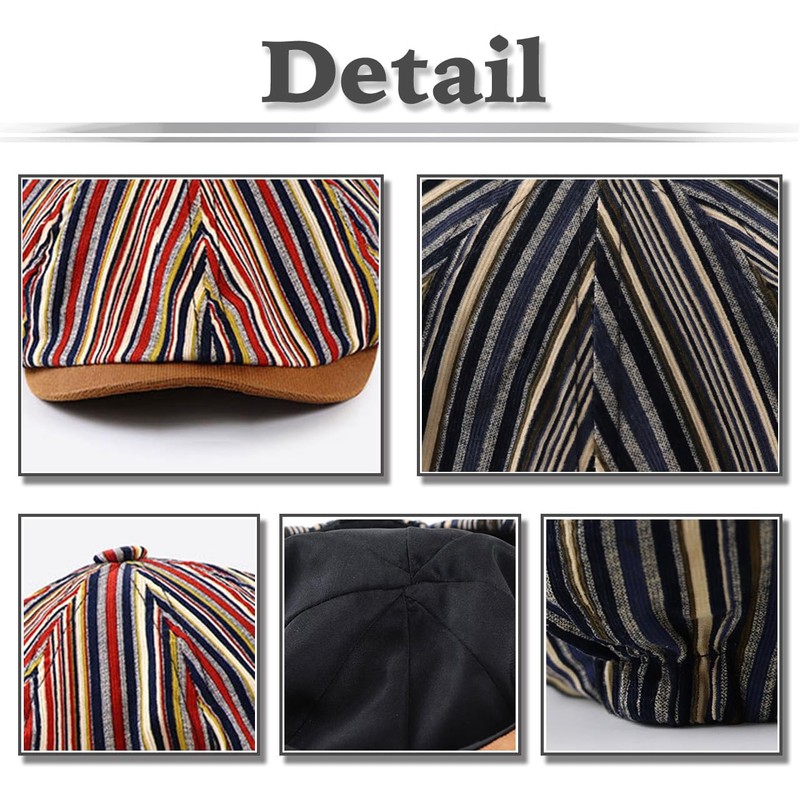 White Fang CA742 Striped Pattern Newsboy Hat, Cap, Hat, Running,