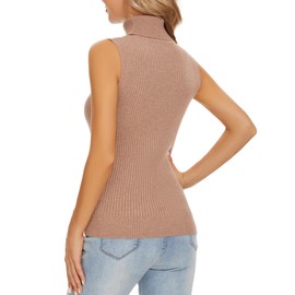 Biffxeu Sleeveless Turtlenecks for Women Lightweight Knit Sleeveless Vest Stretchy Turtleneck Tops, Camel, Small