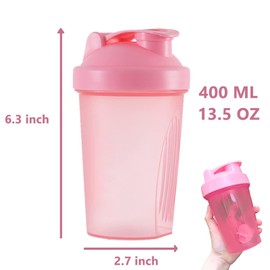 YAYAYOUNG Shaker Bottle Protein Shakes Cup and 13.5-Ounce/400ML with Whisk Balls, Set, Free of BPA plastic (2PCS) (White+Pink) (001)