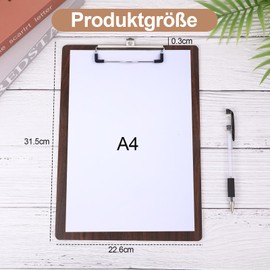 A4 Wooden Clipboard A4 Clipboards with Clip for Daily Notes, for Organising Receipt Lists and Daily Error Lists (Walnut Colour)