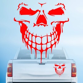 HungMieh Skull Stickers and Decals for Car Windows Doors and Trucks, 3D Skull Decals and Signs for Car Styling, Laser Skull Bumper Stickers for Car Decor, Reflective Red, 6.97"