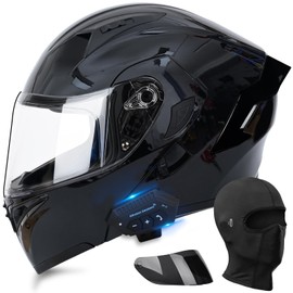 Motorcycle Bluetooth Modular Helmet, DOT Approved Dual Visor Full Face Flip Up Bluetooth Integrated Motorcycle Helmet for Adults Men and Women
