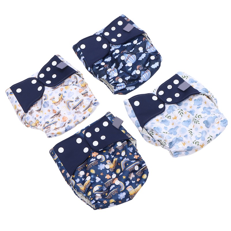4 Pcs Reusable Cloth Diapers Easy to Set Up Washable