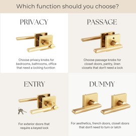 JADE + SAGE Hunter Entry Lever | Entry Door Lock | Mid Century Modern, Gold Door Handle with Square Rosette, Modern Exterior Door Lock | Gold