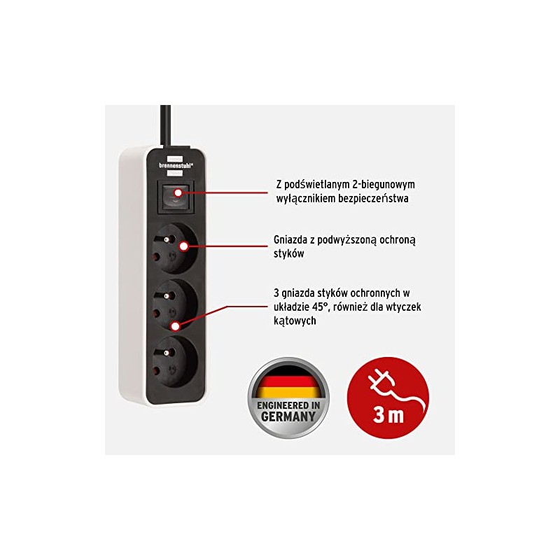 Brennenstuhl Ecolor Triple Junction Box with Switch and 3.00 m