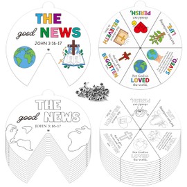 COcnny Religious Coloring Wheel Craft - 24 Sets Color Your Own Art Spining Cards for Kids, The Good News John 3:16 Wheel Kit DIY Craft Art Cards for Sunday School Christian Classroom Home Activities