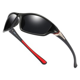 HGDGears Polarised Sports Sunglasses for Men Outdoor Cycling Driving Golf Running Fishing Tr90 Superlight Frame Eyewear Sun Glasses (UV400) (Black/Red)