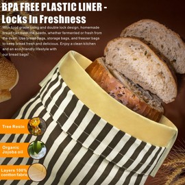 Mosucoirl Beeswax Bread Bags,2 Pack Reusable Bread Bag for Homemade Bread Sourdough Bread Bags Cotton Food Storage Bags Bread Loaf Bags Bread Container to Keep Fresh (Striped Grid)