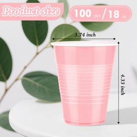 Liengoron 100 Pack Pink Plastic Cups 18 Ounce Pink Solo Cups Colored Disposable Cups Bulk Cup for Party Wedding Birthday