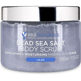 PraNaturals Body Scrub with salt from the Dead Sea & Lilac 500g - Moisturising & nourishing, rich in natural oils & minerals, no parabens, vegan and not tested on animals.